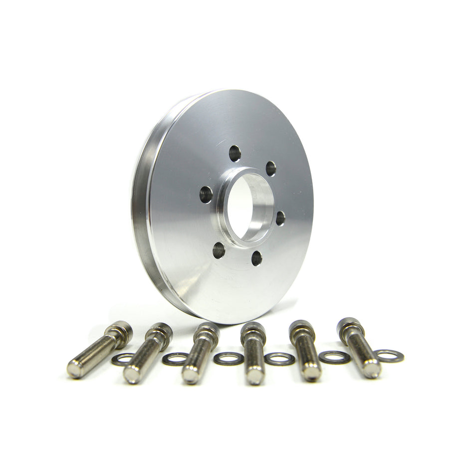 The Blower Shop V-Belt Accessory Pulley - 1 Groove - 6.00" Diameter - Hardware Included - Aluminum - Polished - Chevy V8