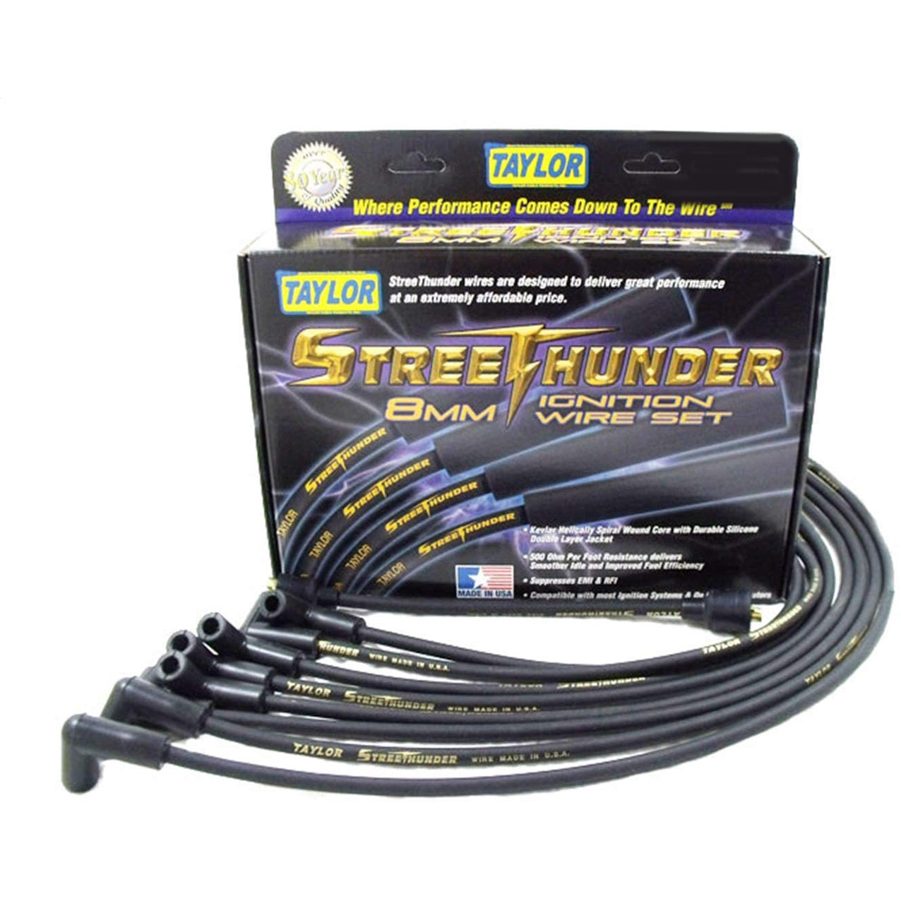 Taylor Street Thunder Spark Plug Wire Set - Spiral Core - 8.00 mm - Black - Factory Style Boots/Terminals - GM V6
