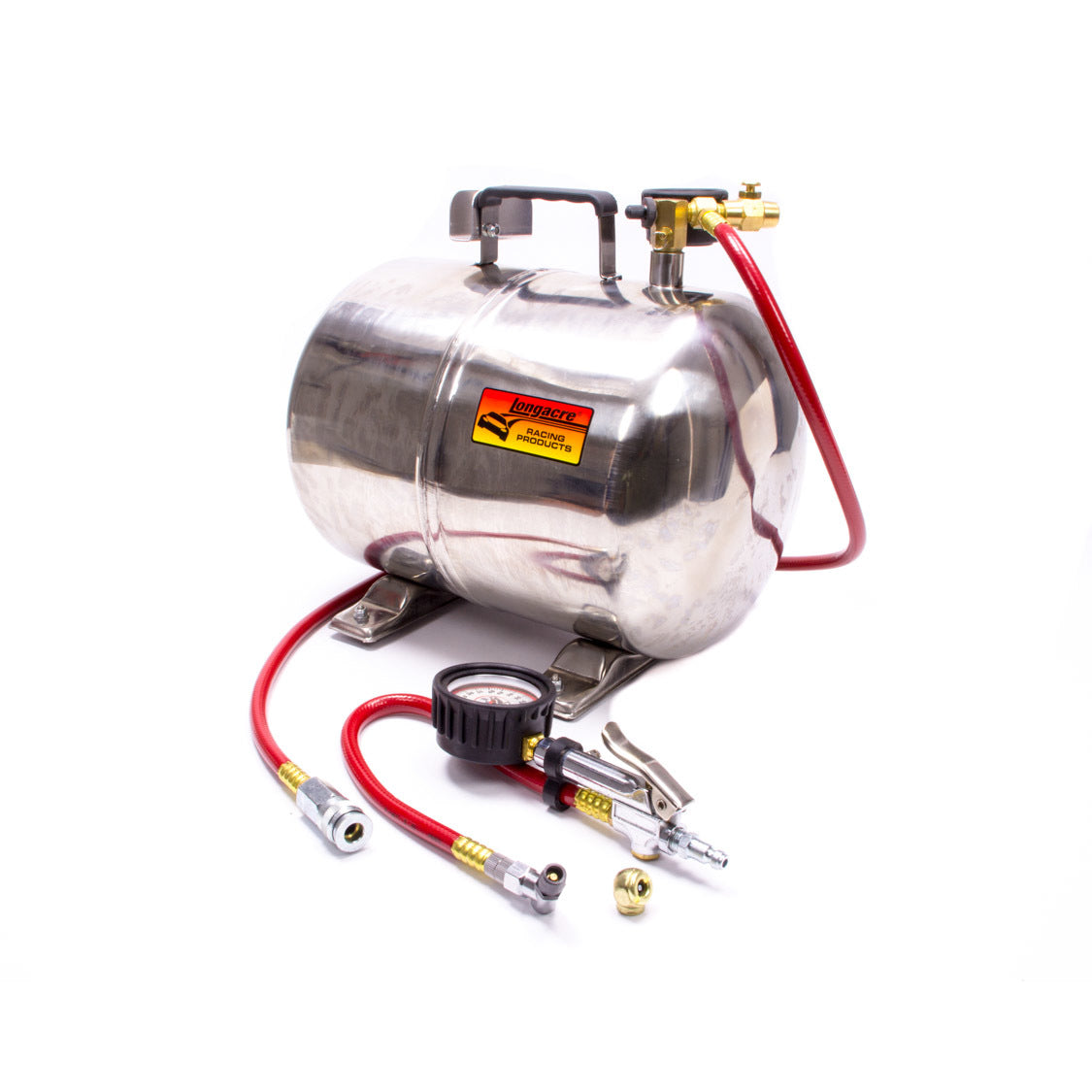 Longacre Portable Ultra Lightweight Polished Air Tank w/ Analog Quick Fill Tire Gauge - 0-60 psi
