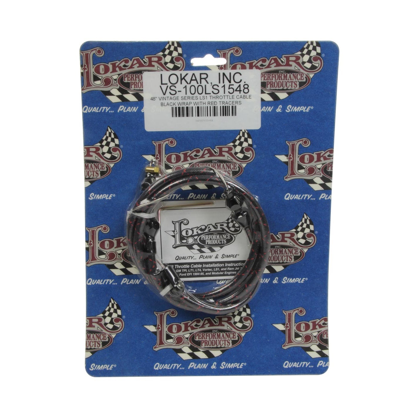 Lokar Vintage Series Throttle Cable - 4 Ft. Long - Woven Cotton - Black / Red - GM LS-Series