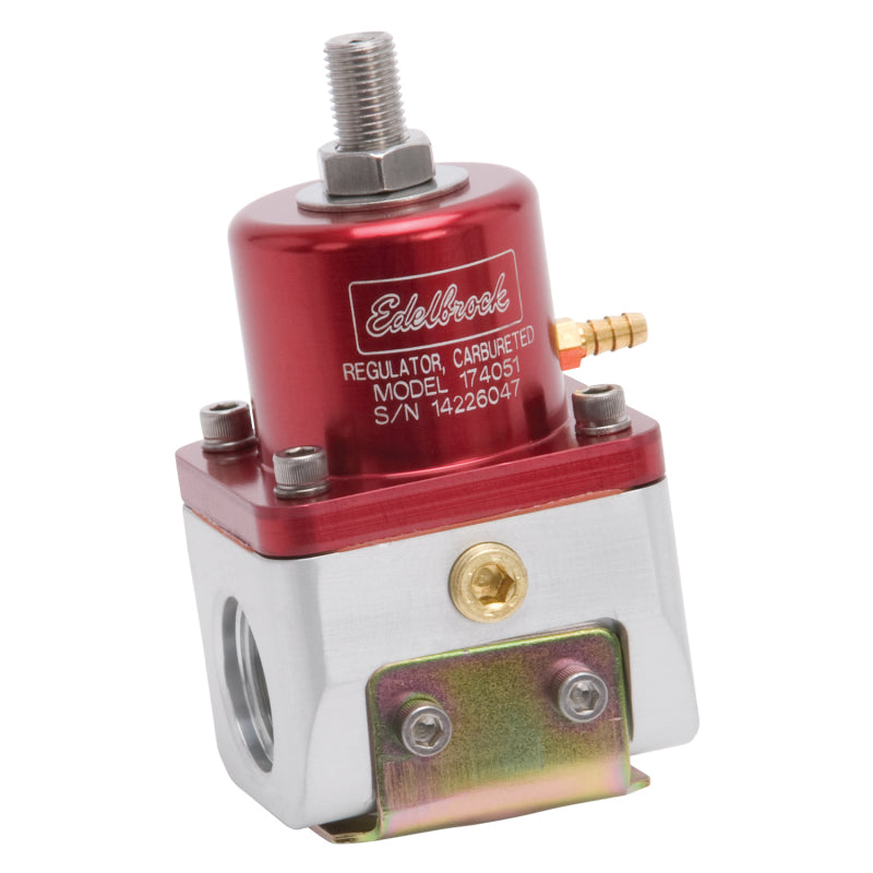 Edelbrock 5-10 psi Fuel Pressure Regulator Inline 10 An Inlets/Outlet 6 AN Return - Bypass - Red Anodize