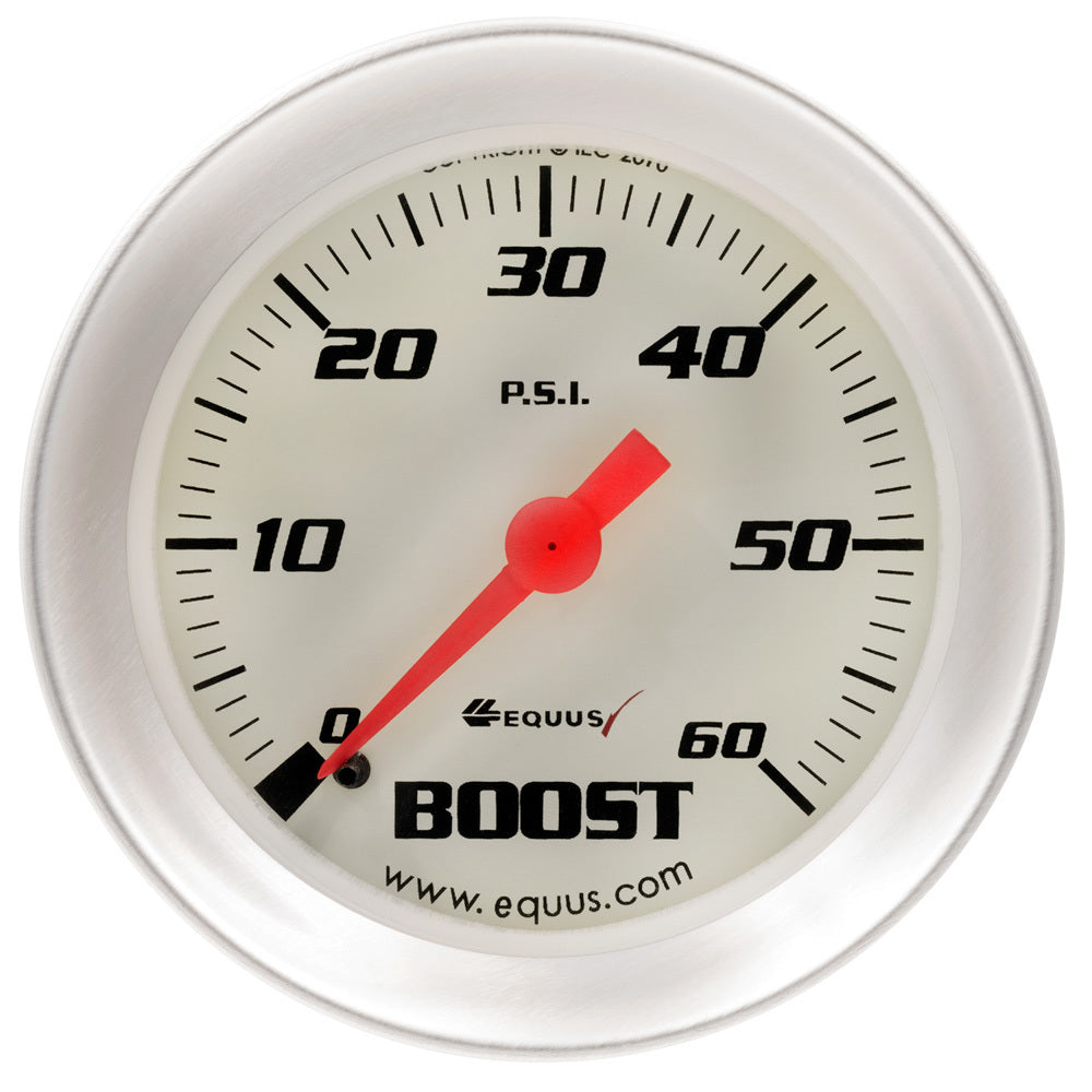 Equus 8000 Series Boost Gauge - 0-60 psi - Mechanical - Analog - 2" Diameter - White Face