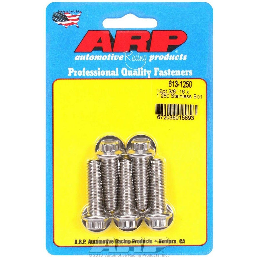 ARP 3/8-16 in Thread Bolt - 1.25 in Long - 3/8 in 12 Point Head - Polished - Universal - Set of 5