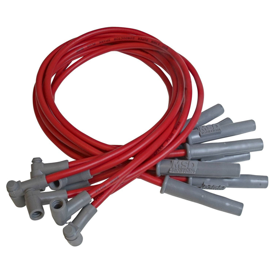MSD Super Conductor Spiral Core 8.5 mm Spark Plug Wire Set - Red - Straight Plug Boots - HEI Style Terminal - AMC V8
