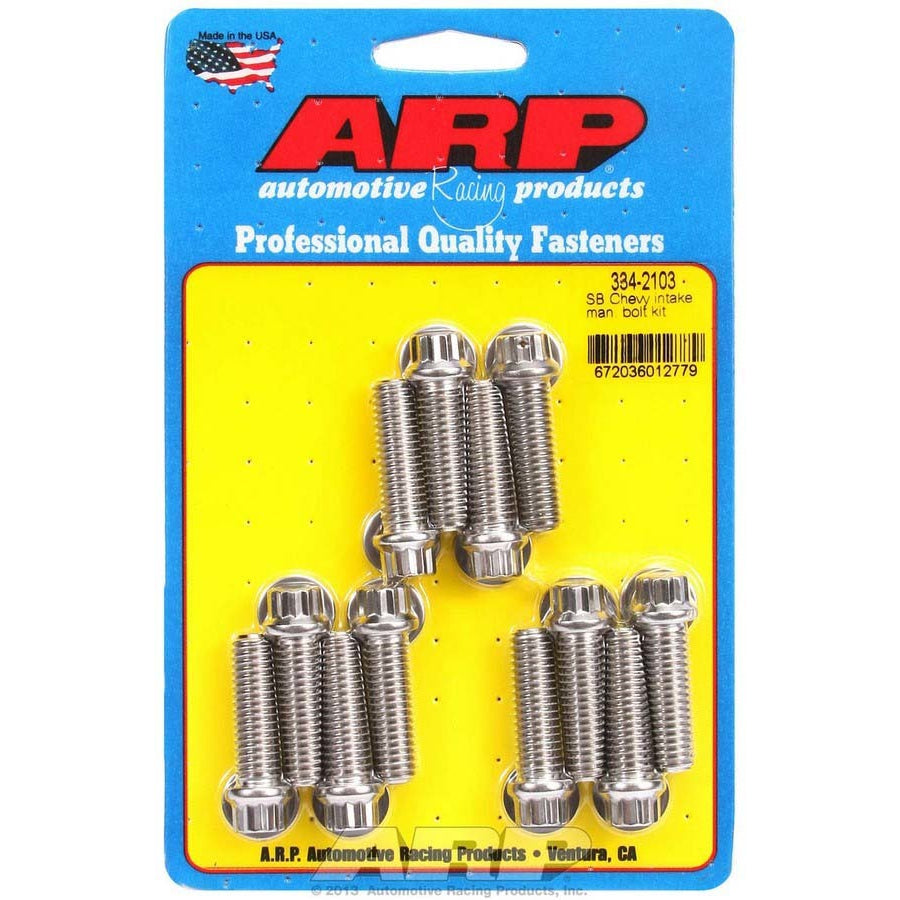 ARP NASCAR Intake Manifold Bolt Kit - 12 Point Head - Drilled Tech Bolt - Polished - Small Block Chevy 334-2103