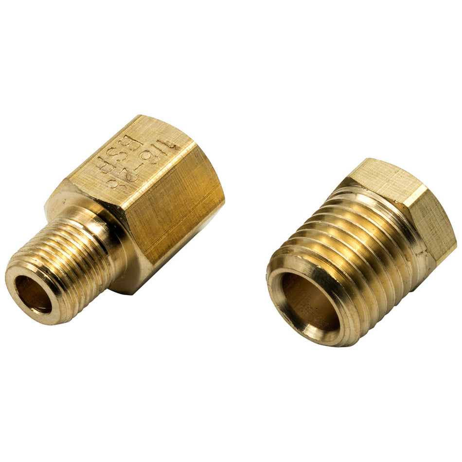 Equus Adapter Fitting - Straight - 1/8-27 to 1/4-18 NPT - 1/8-28 NPT to 1/8-28 BSPT - Brass - Oil Pressure Fittings