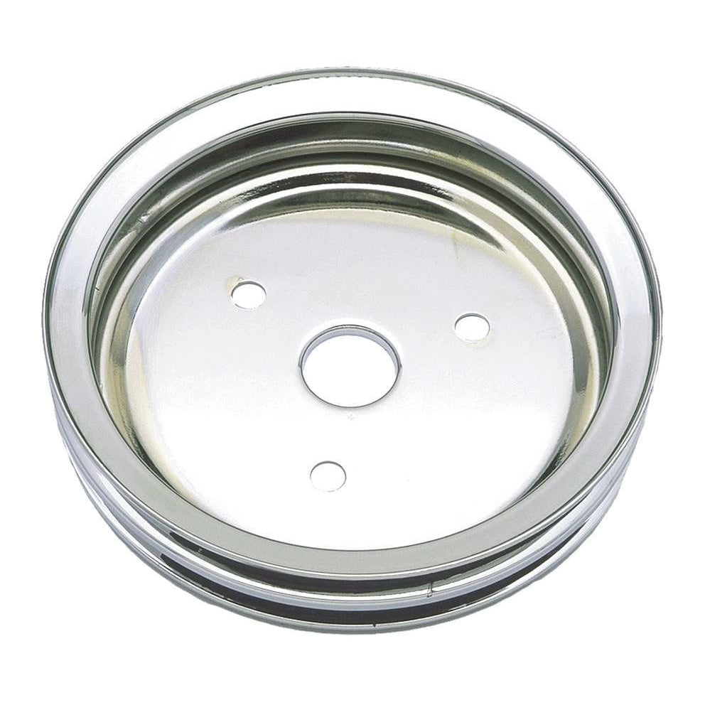 Trans-Dapt V-Belt 2 Groove Crankshaft Pulley - 7.3 in Diameter - Chrome - Short Water Pump - Small Block Chevy