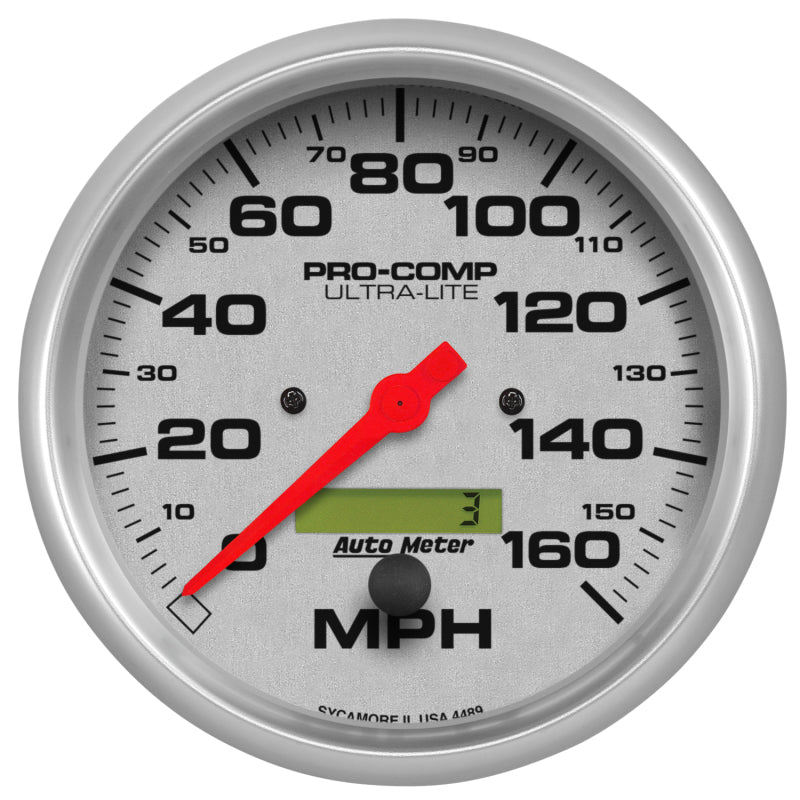 Auto Meter Ultra-Lite 160 MPH Speedometer - Electric - Analog - 5 in Diameter - Programmable - Silver Face