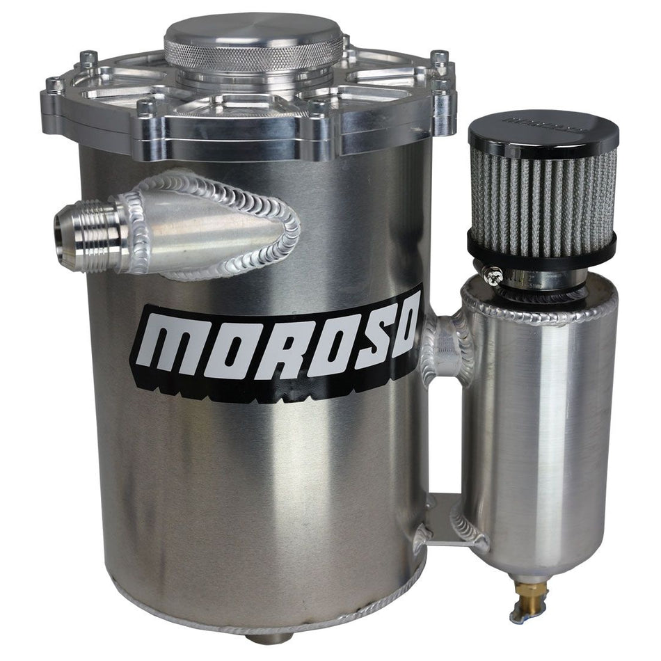 Moroso Dry Sump Oil Tank - 5 Quart - 13 in Tall - 7 in Diameter - 16 AN Male Inlet - 12 AN Male Outlet - Breather Tank