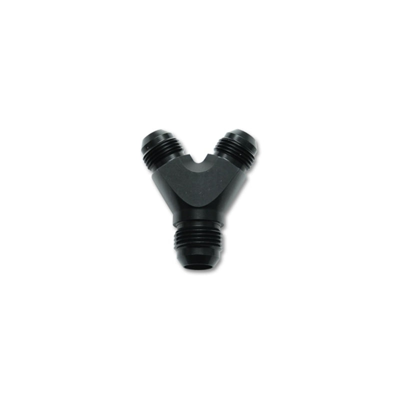 Vibrant Y Block Fitting 12 AN Male Inlet Dual 12 AN Male Outlets Aluminum - Black Anodize