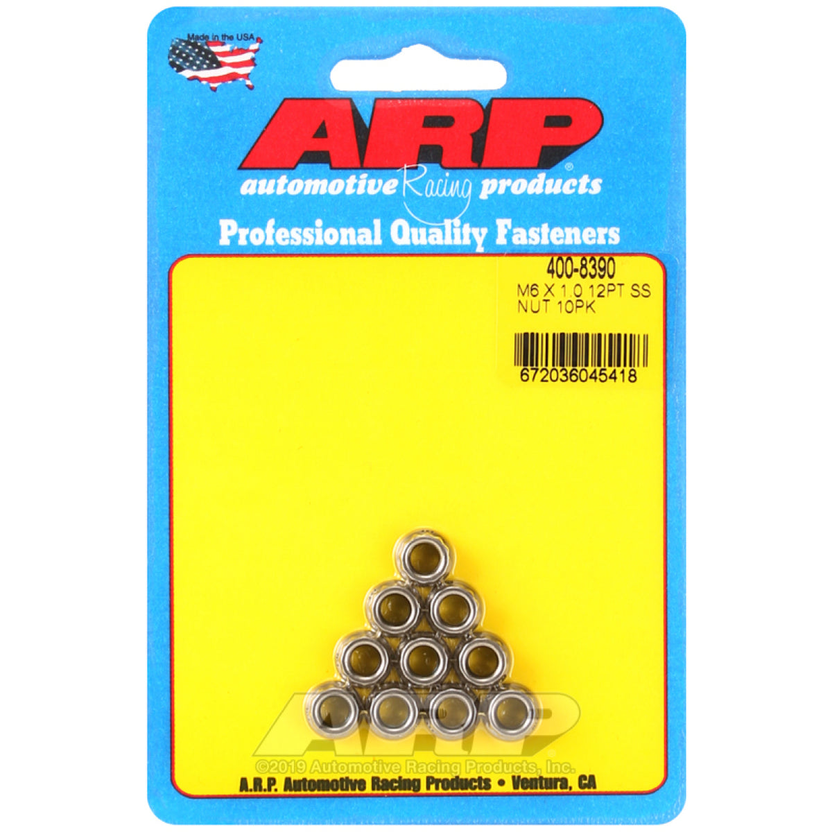 ARP Nut - 6 mm x 1.00 Thread - 8 mm 12 Point Head - Polished (Set of 10)