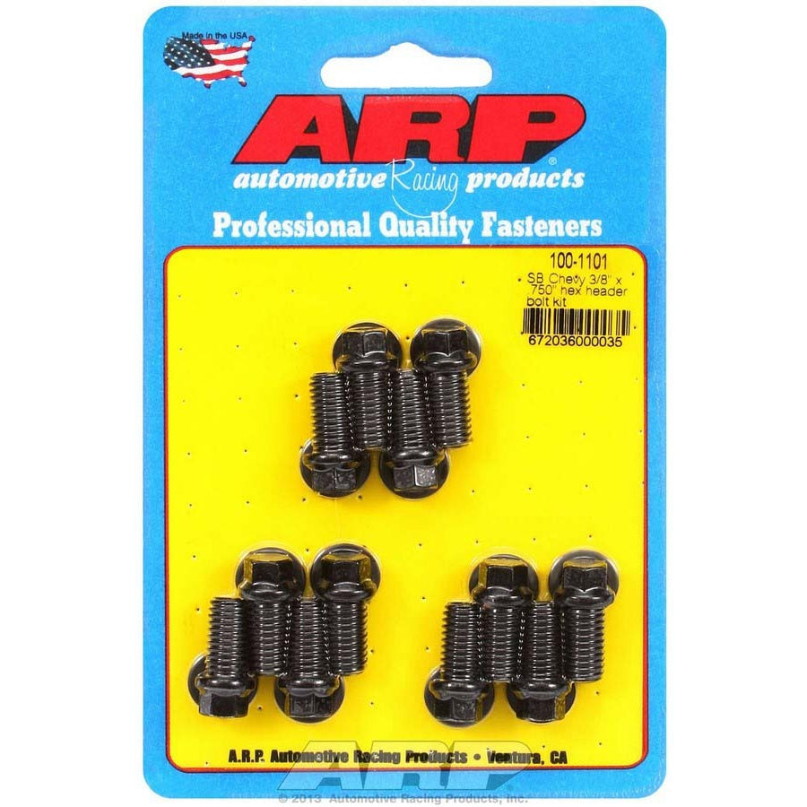 ARP Header Bolt Kit - Black Oxide - SB Chevy - 3/8" Diameter, .750" Length - Hex Head - (12 Pack)