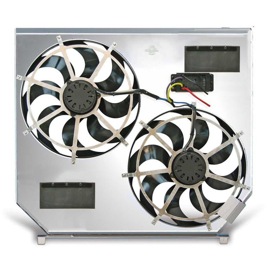 Flex-A-Lite Direct-Fit Electric Cooling Fan - Dual 15" Fan - Puller - 6200 CFM - 12V - Curved Blade - Controller - Aluminum Shroud - Super Duty