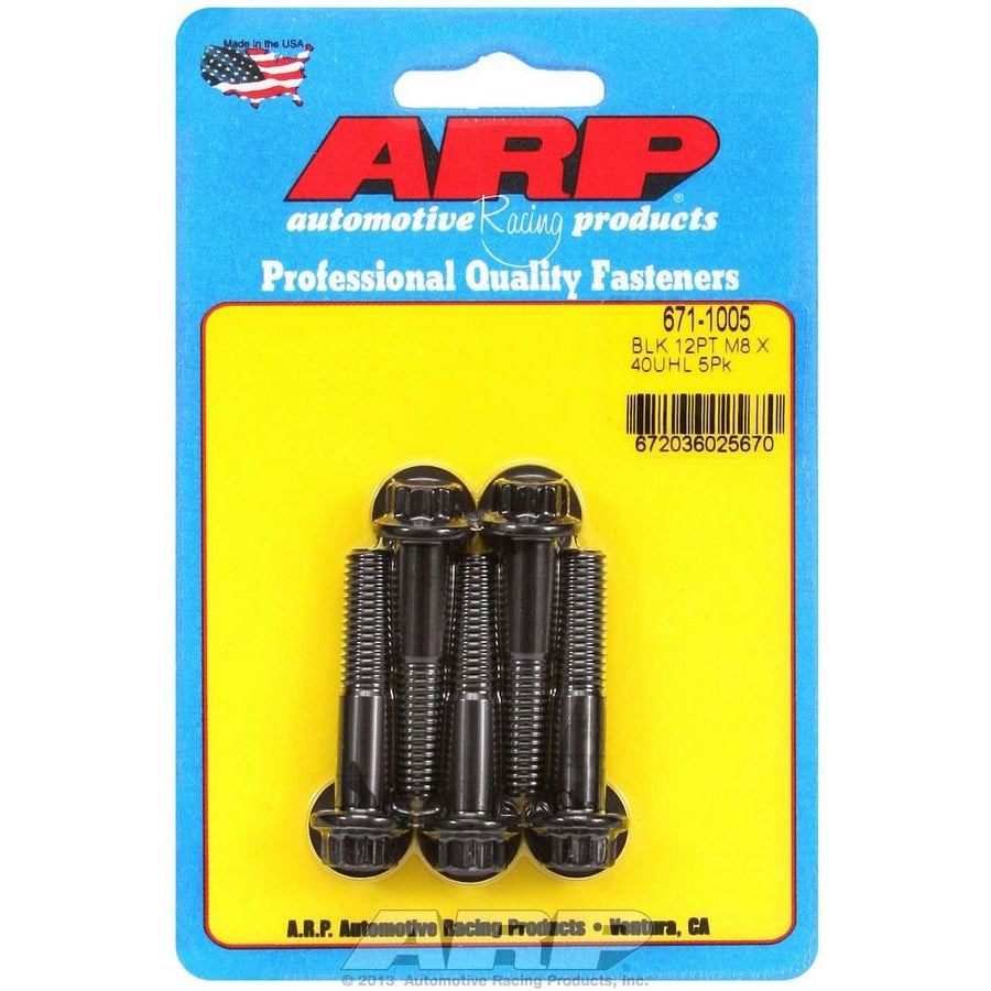 ARP 8 mm x 1.25 Thread Bolt 40 mm Long 10 mm 12 Point Head Chromoly - Black Oxide