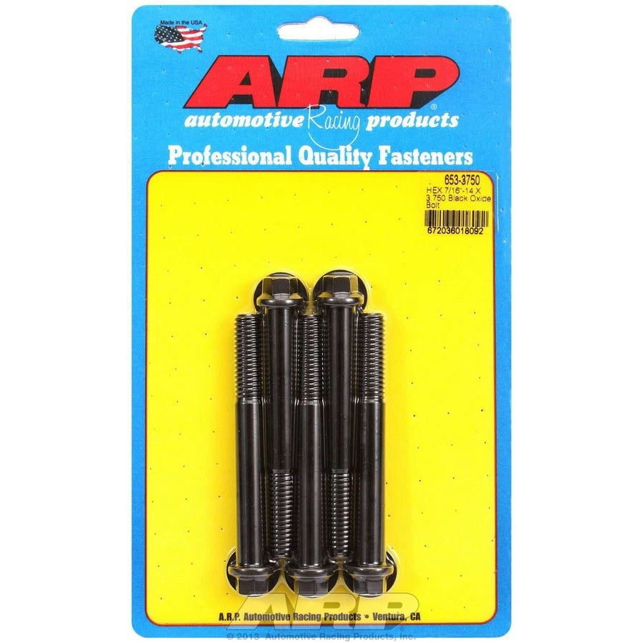 ARP 7/16-14 in Thread Bolt - 3.75 in Long - 7/16 in Hex Head - Chromoly - Black Oxide - Universal - Set of 5