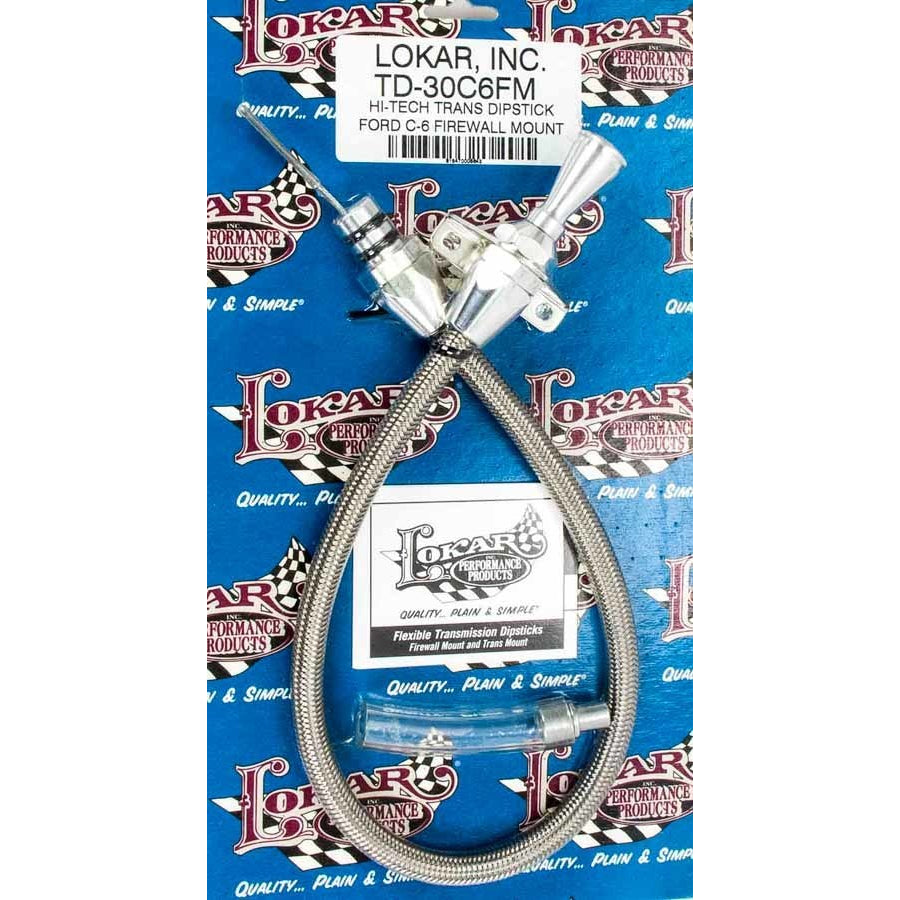 Lokar Hi-Tech Transmission Dipstick - Firewall Mount - Flexible - Braided Stainless Housing - C6