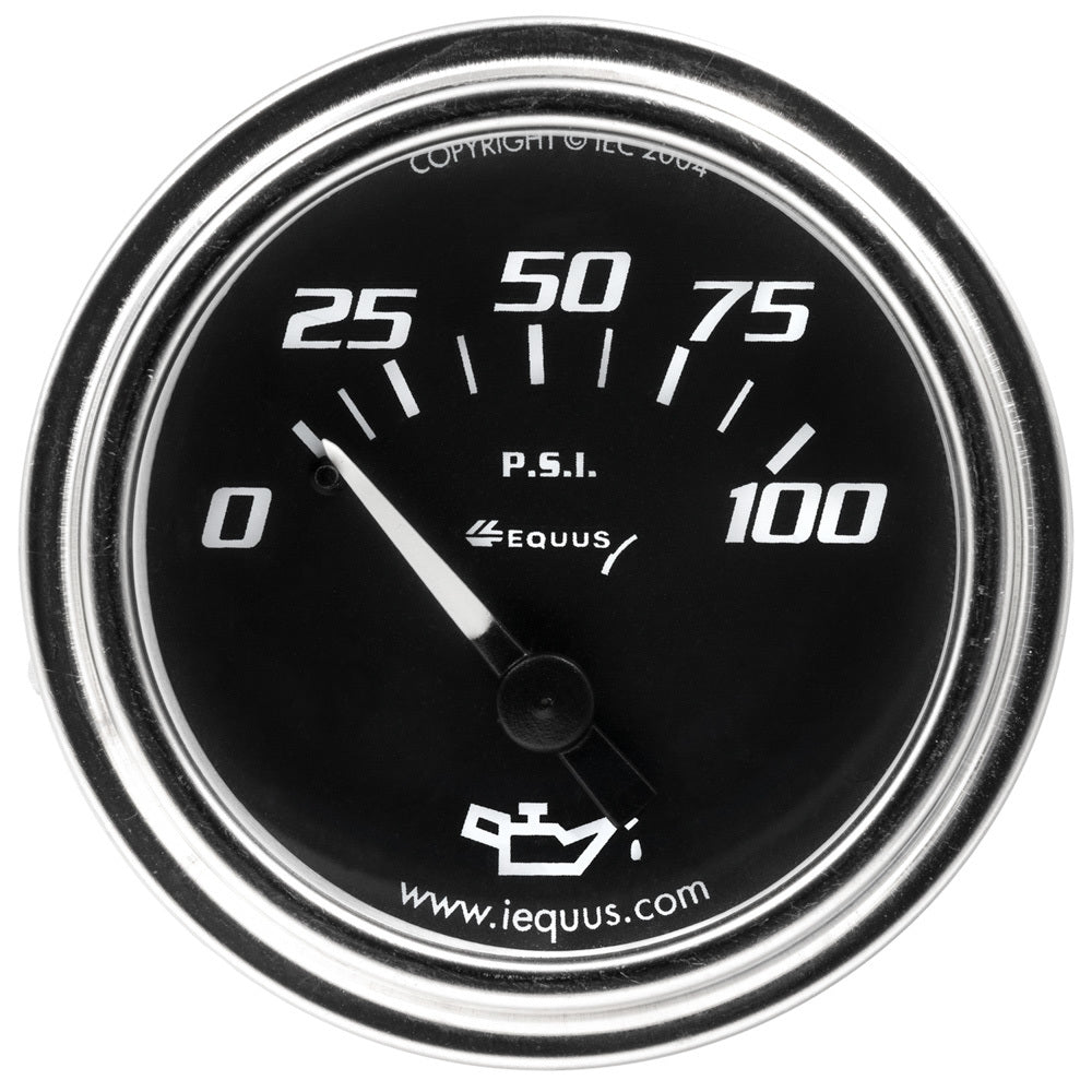 Equus 7000 Classic Series 0-100 psi Oil Pressure Gauge - Mechanical - Analog - Short Sweep - 2 in Diameter - Black Face