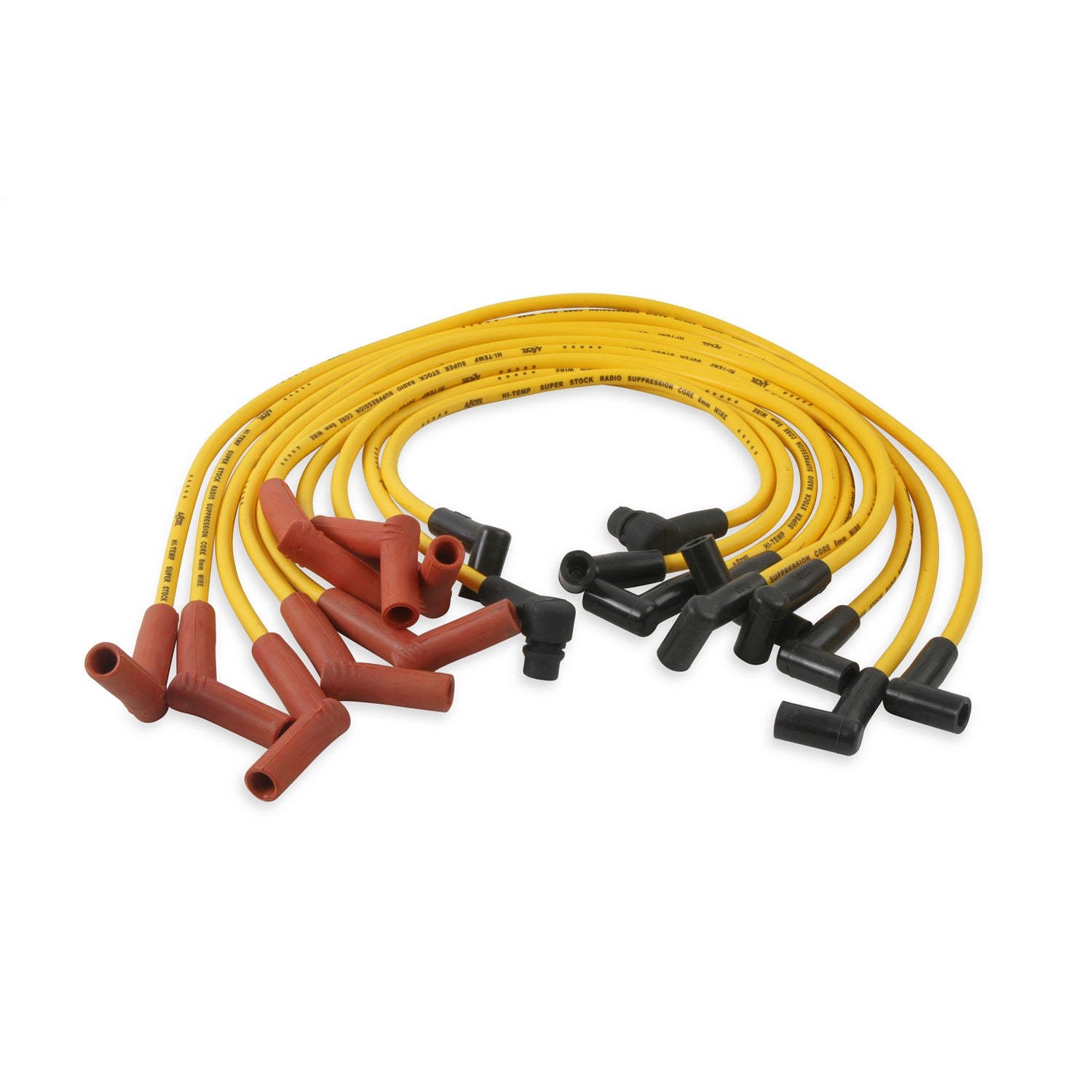 ACCEL Super Stock Spiral Core 8 mm Spark Plug Wire Set - Yellow - Factory Style Boots / Terminals - Ford V8