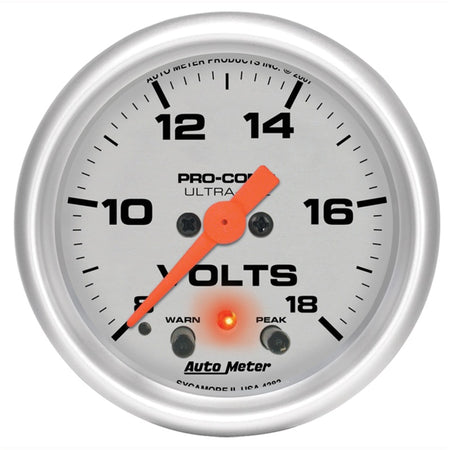 Auto Meter 2-1/16" Ultra-Lite Electric Volt Gauge w/ Peak Memory & Warning - 8-18 Volts