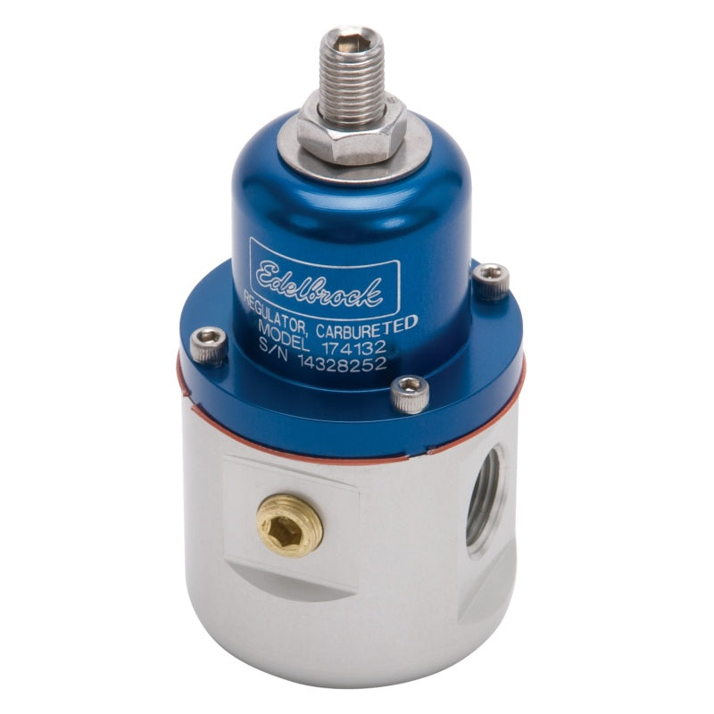 Edelbrock 5-10 psi Fuel Pressure Regulator Inline 3/8" NPT Inlets/Outlet 3/8" NPT Return - Bypass - Blue Anodize