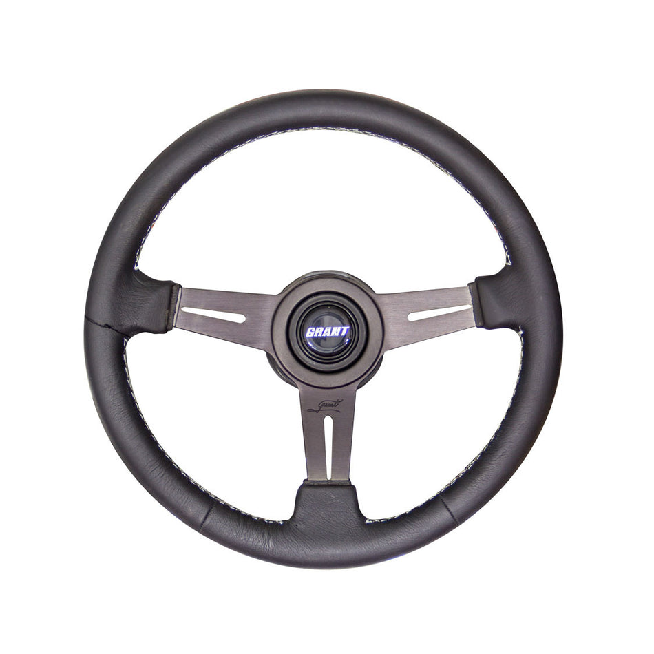 Grant Steering Wheels Collectors Edition Steering Wheel 13-3/4" Diameter 3-Spoke Black Leather Grip - Aluminum