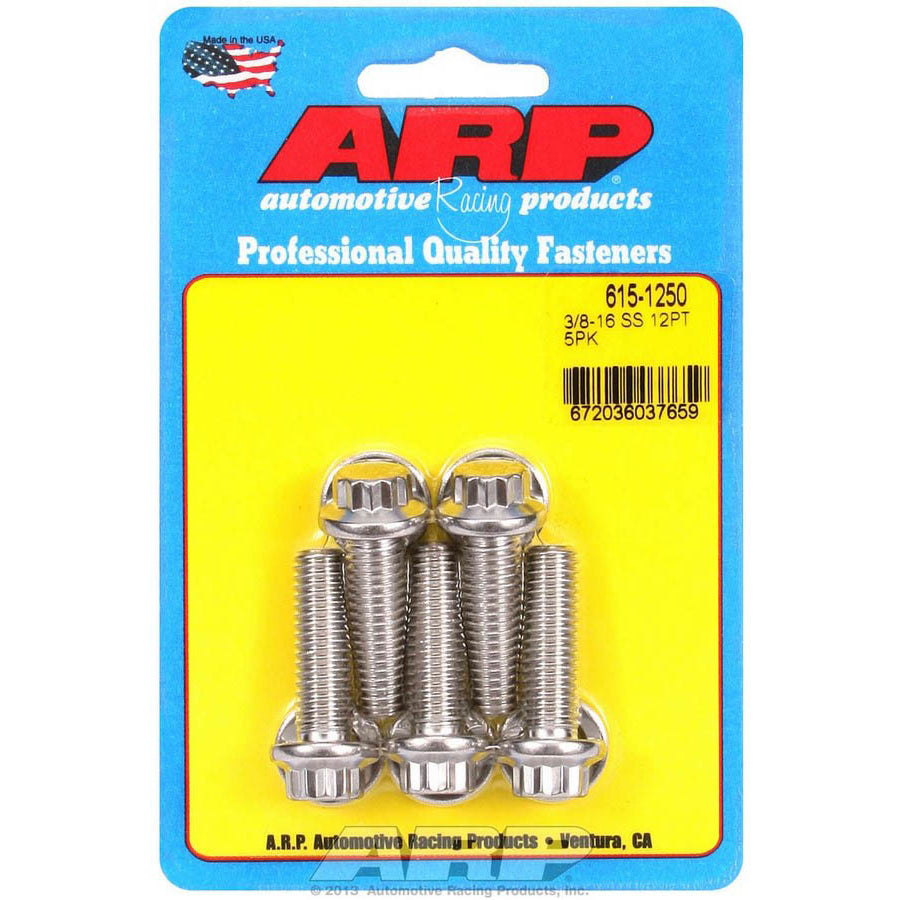 ARP 3/8-16 in Thread Bolt - 1.25 in Long - 7/16 in 12 Point Head - Polished - Universal - Set of 5