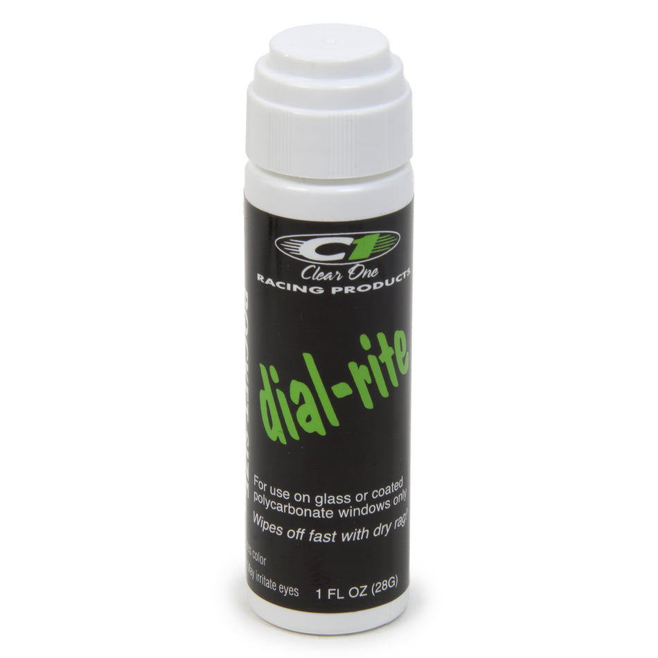 Clear 1 Racing Dial-Rite Dial-In Marker Window White Safe on Glass/Polycarbonate/Rubber - 1 oz Bottle/Applicator
