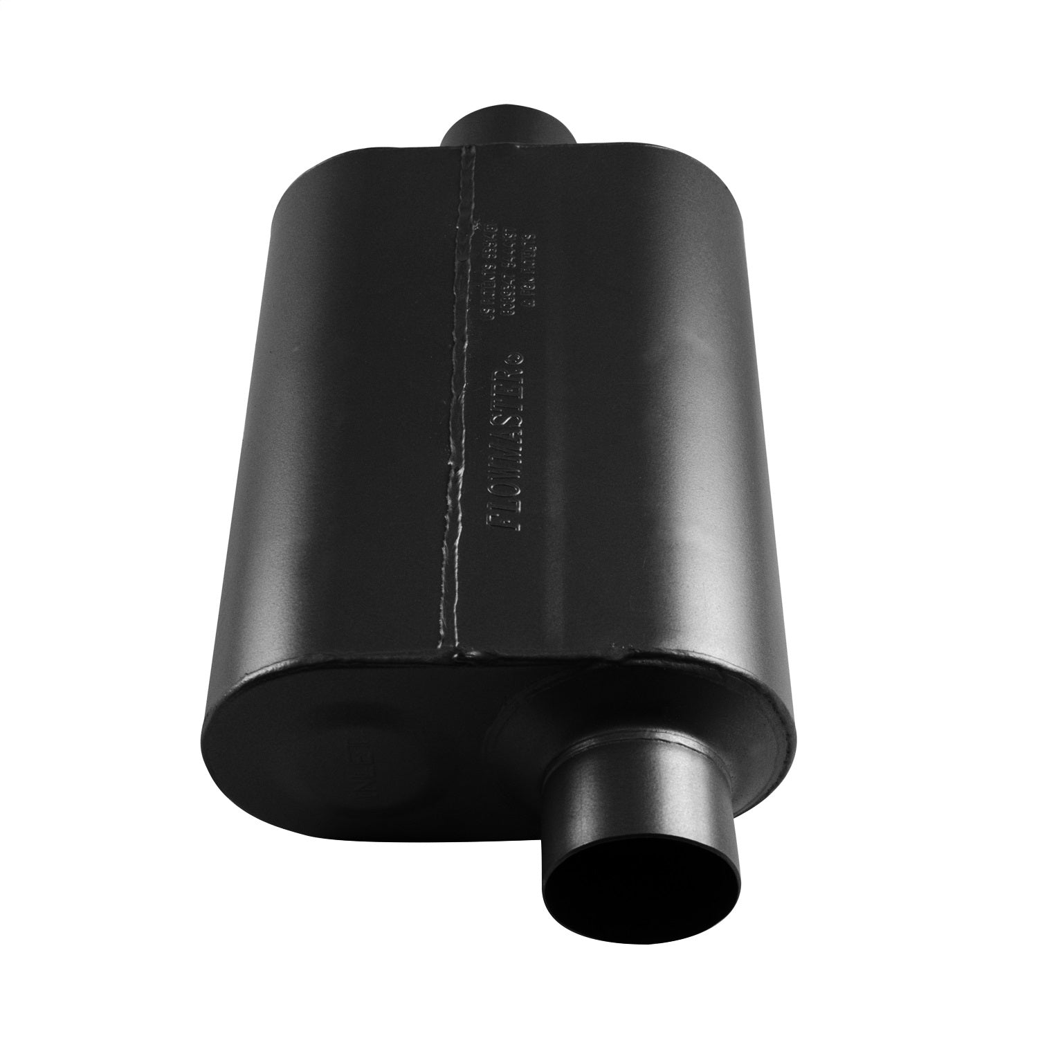 Flowmaster Super 40 Muffler 3" Offset Inlet/Center Outlet 13-1/2 x 10 x 5" Oval Body 19-1/2" Long Steel - Aluminized