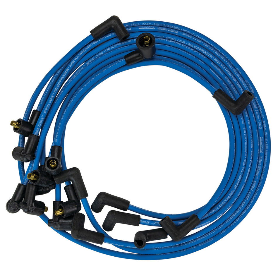 Moroso Blue Max Spiral Core 8 mm Spark Plug Wire Set - Blue - 90 Degree Plug Boots - Socket Style - Mopar B / RB-Series
