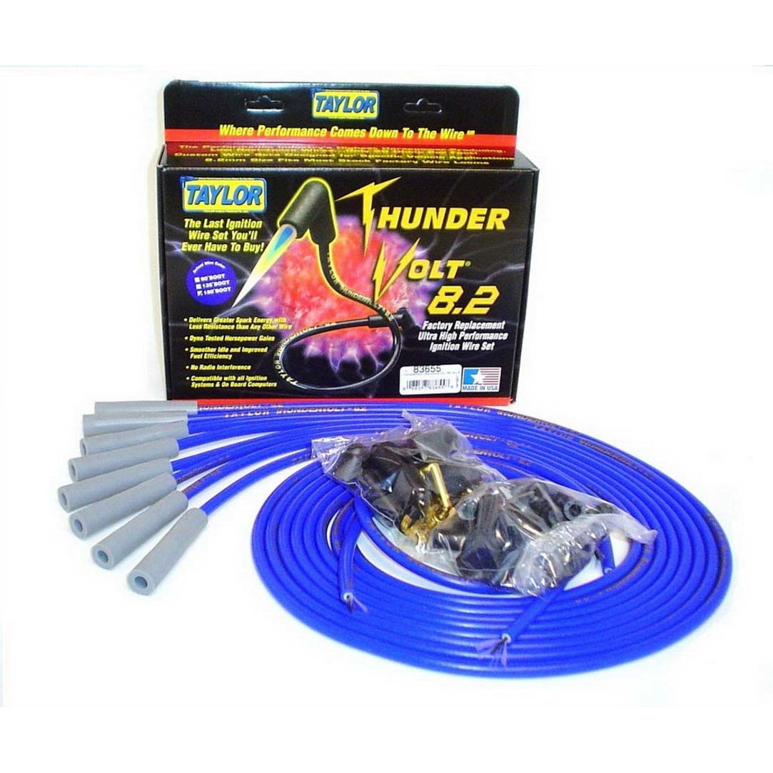 Taylor Universal-Fit Thundervolt 8.2mm Ignition Wire Set - 180° Plug Boots - Blue