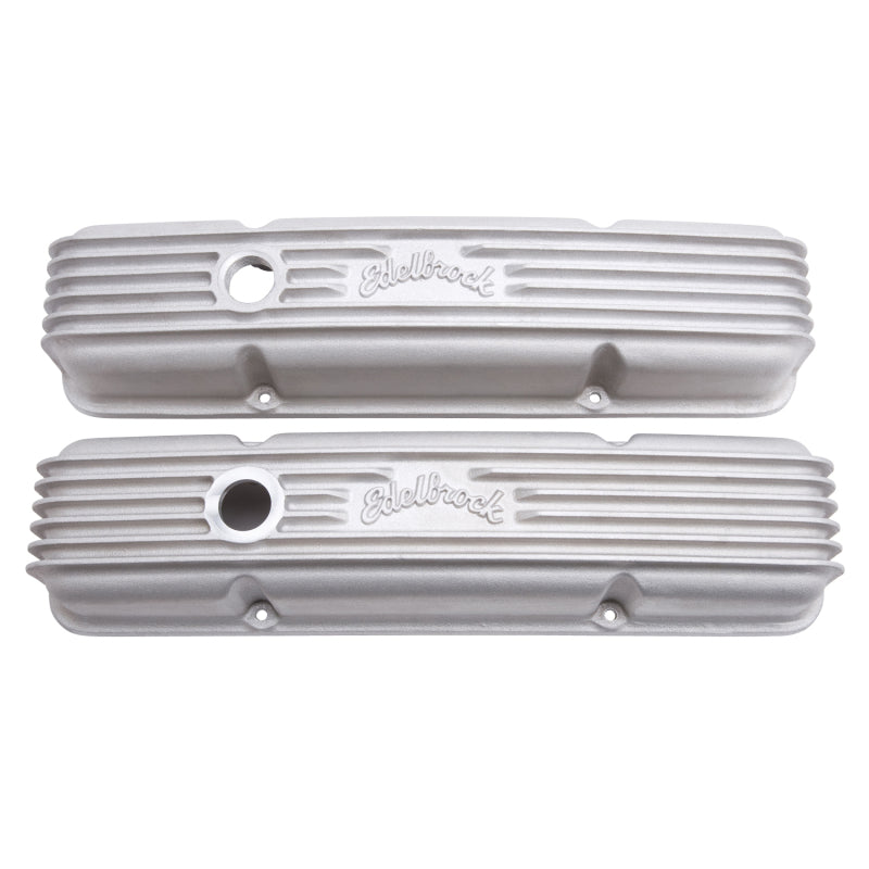 Edelbrock Classic Valve Covers Short Breather Hole Edelbrock Logo - Aluminum