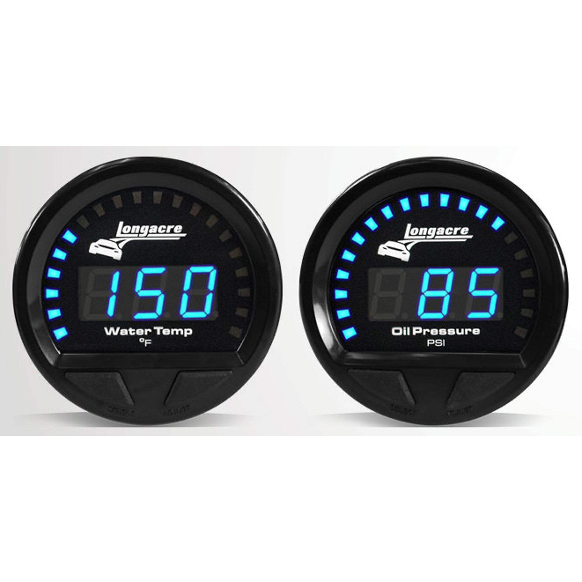 Longacre Waterproof LED Gauge Panel Assembly - Digital - Oil Pressure/Water Temperature - Black Face - Warning Light