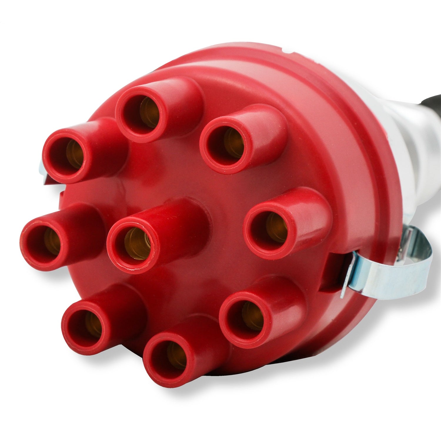 Mallory 37 Series Unilite Distributor - Optical Pickup - Mechanical Advance - Socket Style - R/H Rotation - Red - Chevy V8