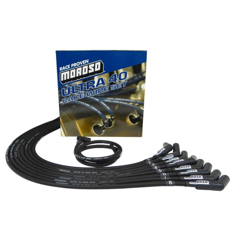 Moroso Ultra 40 Spark Plug Wire Set - Spiral Core - HEI - 8.65 mm - 135 Degree Boots - Under Header - Big Block Chevy