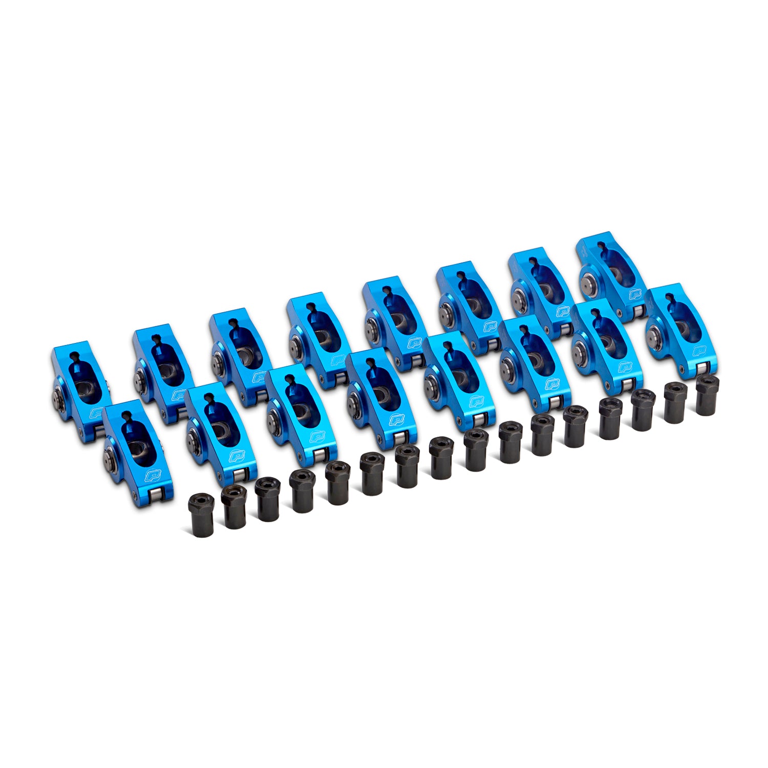 Proform Full Roller Rocker Arm - 3/8 in Stud Mount - 1.50 Ratio - Self-Align - Blue Anodized - Small Block Chevy - Set of 16