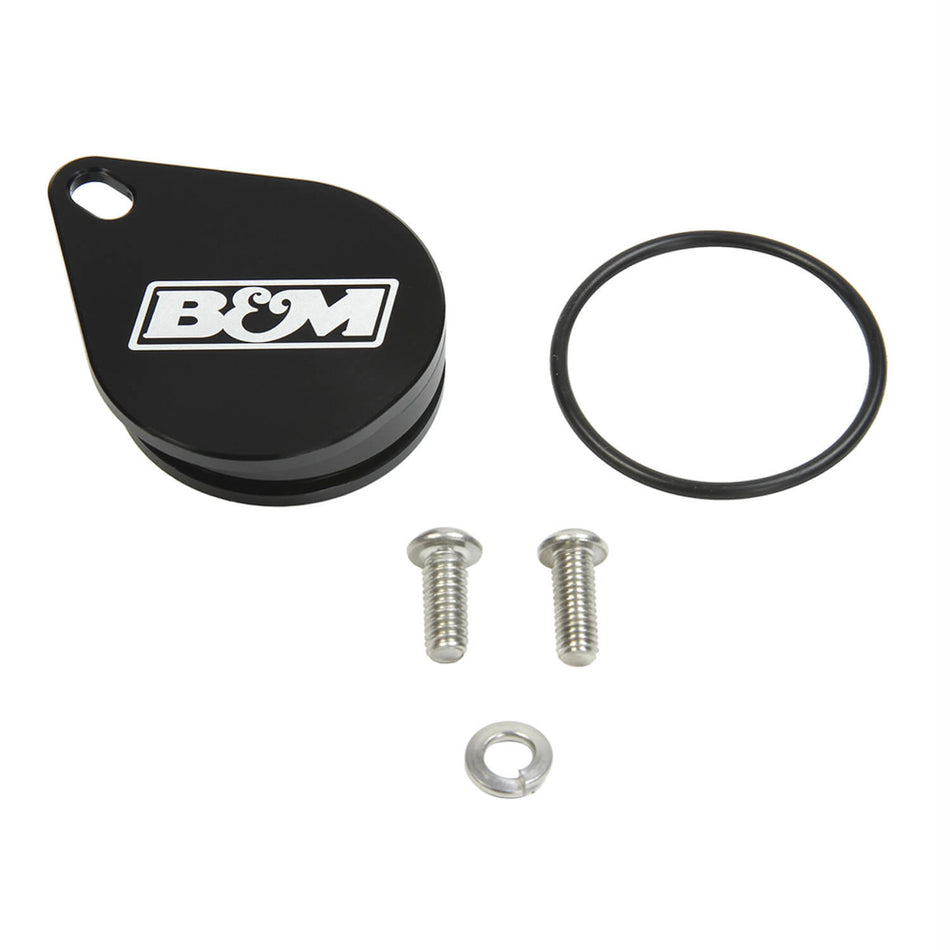 B&M Speedometer Port Plug - Black - B&M Logo - TH400 Series - Chevy