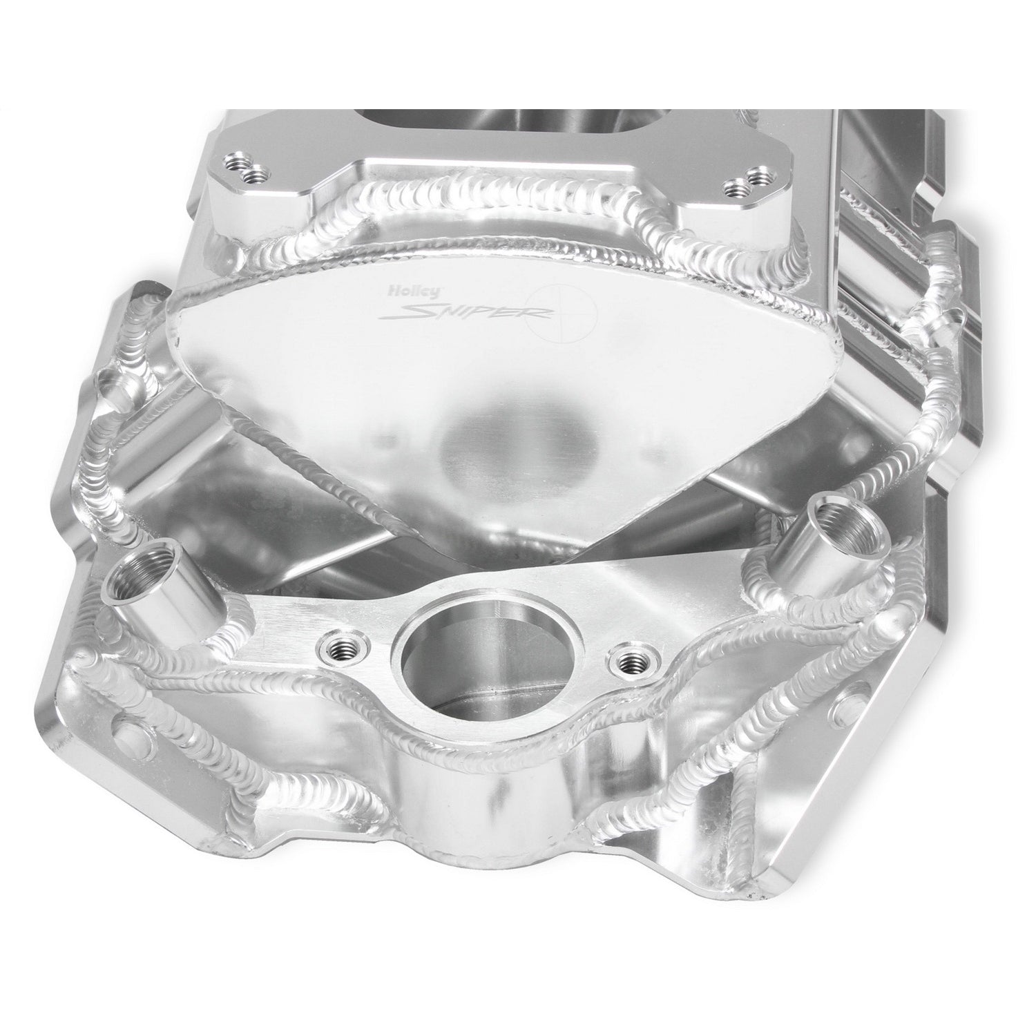 Sniper Fabricated Intake Manifold BBC Single Plane 2 x 4150 Silver with Sniper Logo
