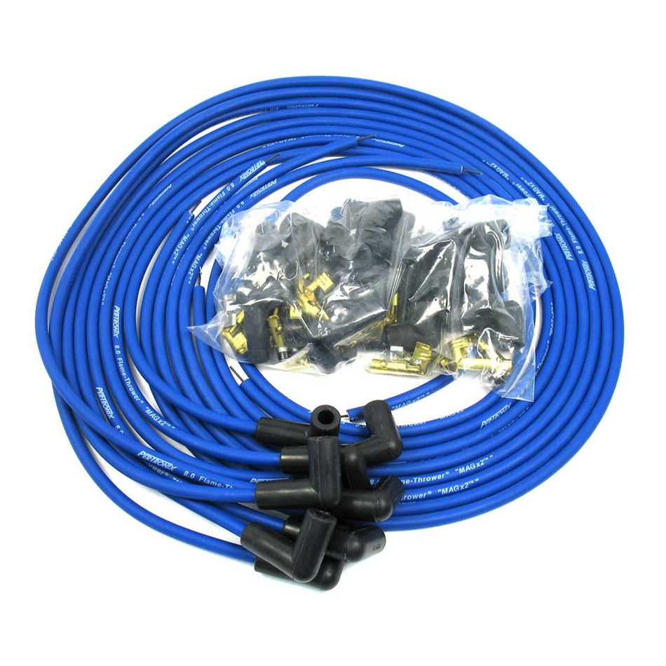 PerTronix Magx2 Spiral Core 8 mm Spark Plug Wire Set - Blue - 90 Degree Plug Boots - HEi / Socket Style - Universal 8-Cylinder