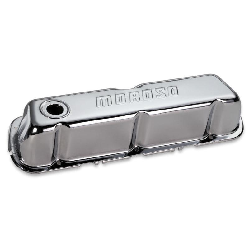 Moroso Stamped Steel Valve Covers - SB Ford - Chrome Plated - Ford 221-302 & 351W - Tall Design w/Baffles