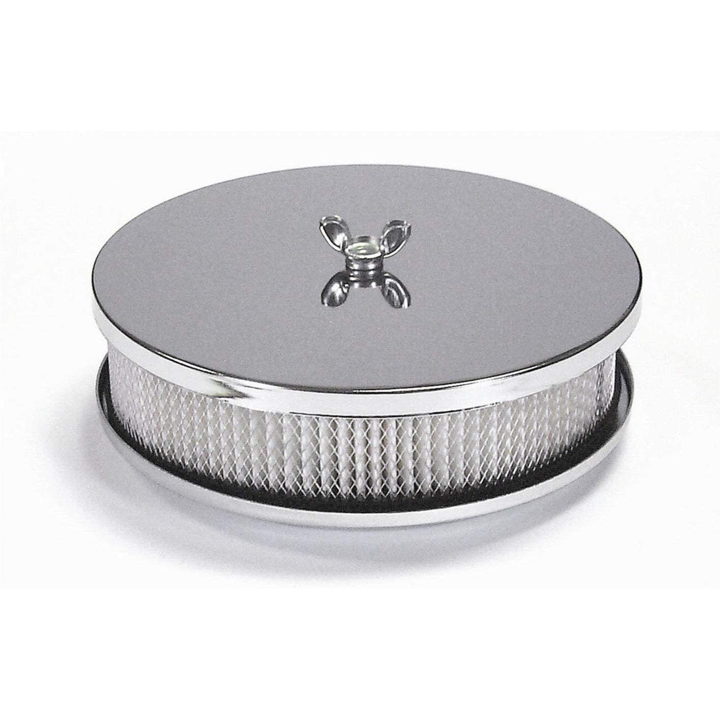 Mr. Gasket Easy-Flow Air Cleaner Assembly - 6.5 in Round - 2 in Tall - 5-1/8 in Carb Flange - Raised Base - Chrome