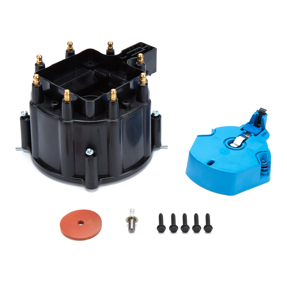 Moroso HEI Distributor Cap - Rotor & Brush Kit - Blue - Male/HEI - Brass Terminals - Clamp-Down - Chevy V8