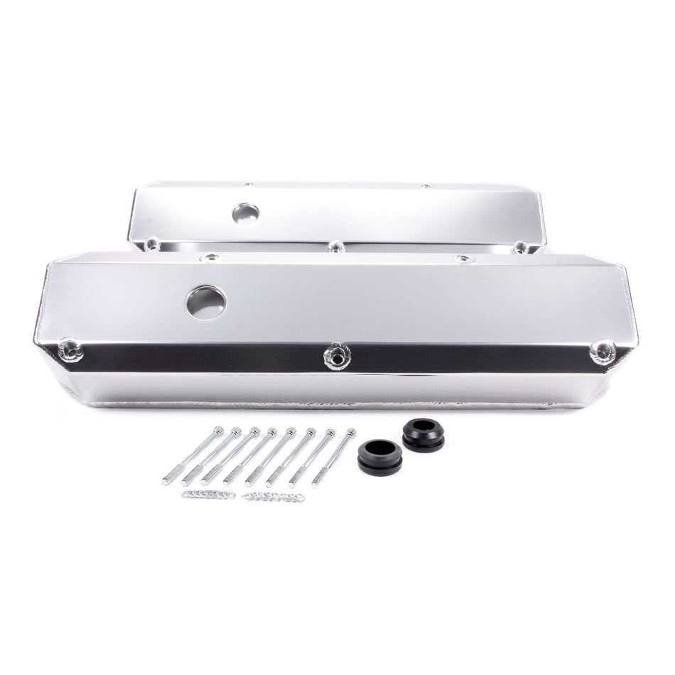 Racing Power Tall Valve Covers Hardware Breather Holes Fabricated Aluminum - Clear Anodize