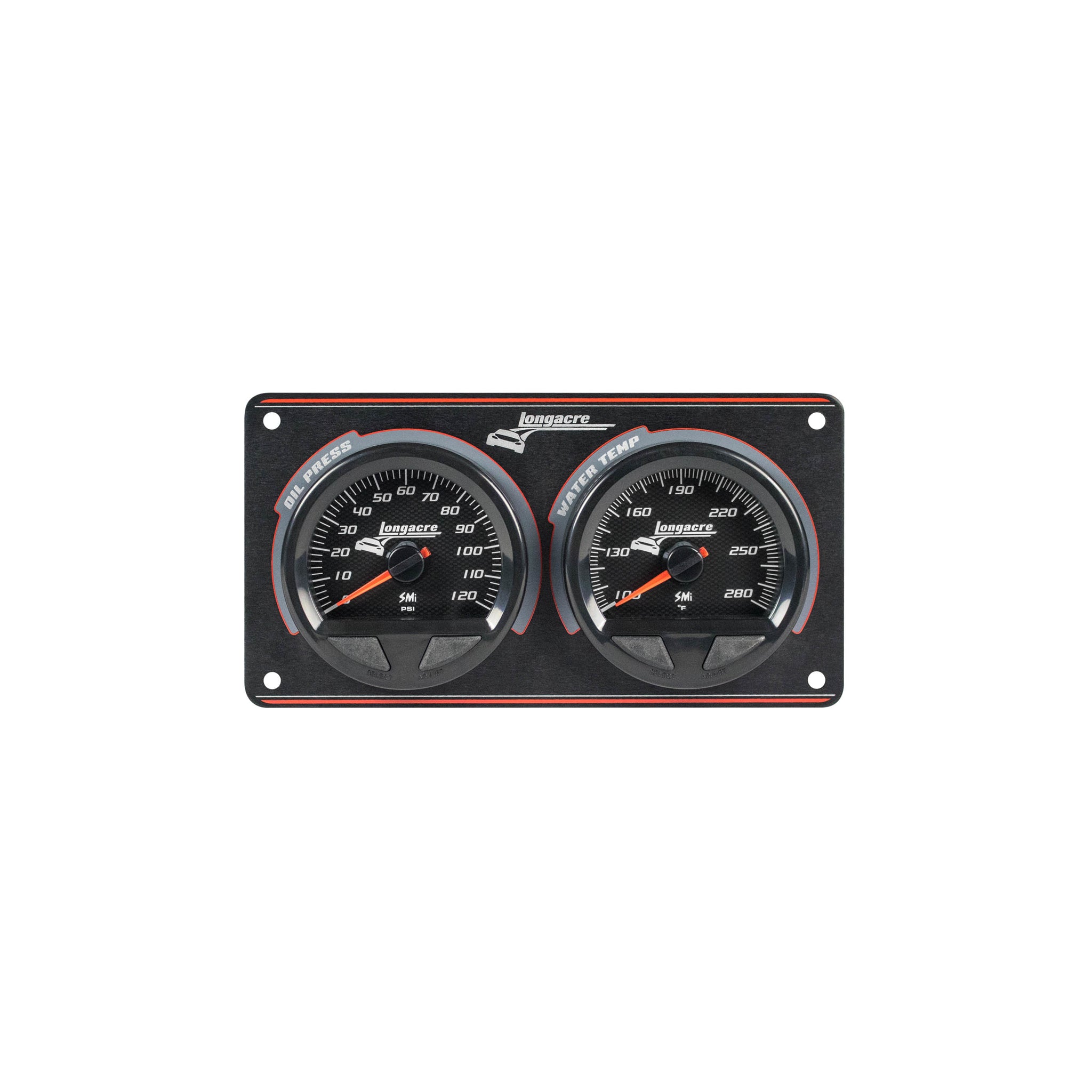 Longacre Waterproof SMI Gauge Panel Assembly - Analog - Oil Pressure/Water Temperature - Black Face - Warning Light