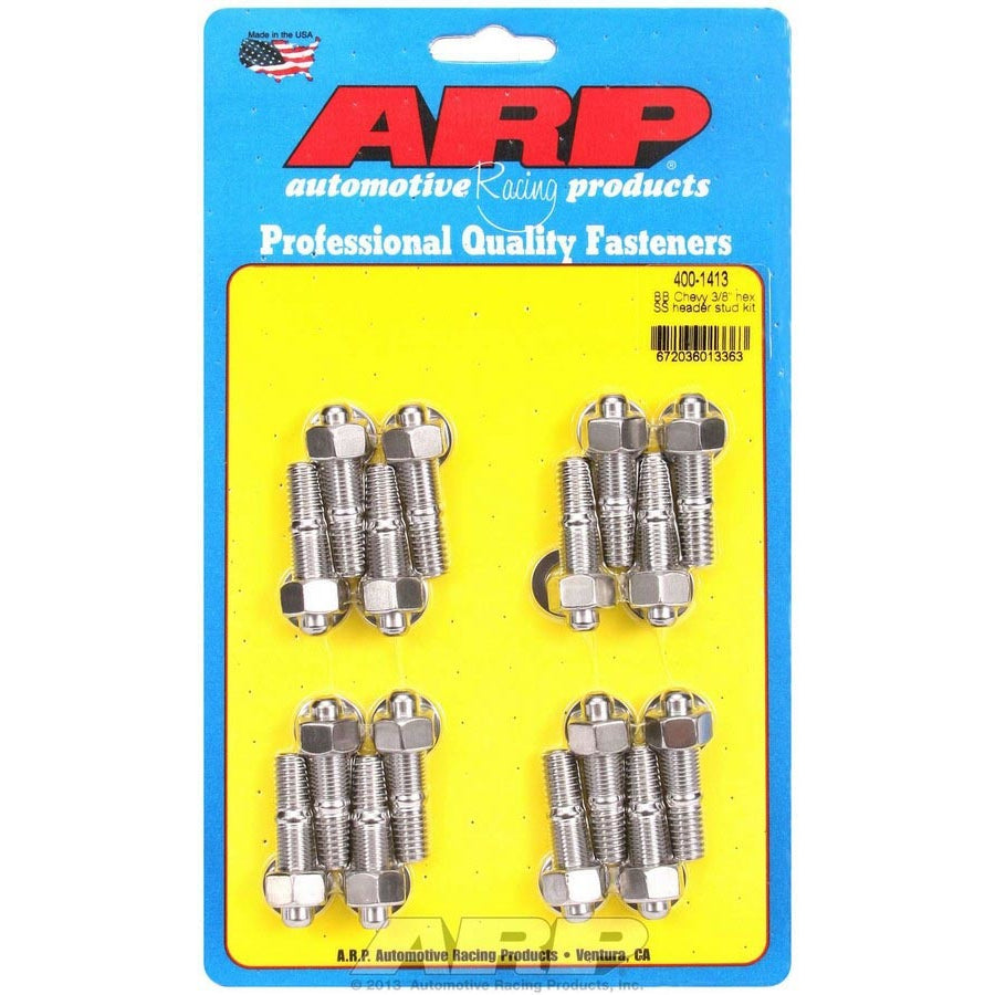 ARP Header Stud - 3/8 in Diameter - 1.67 in Long - Hex Nuts - Polished - Big Block Chevy - Set of 16