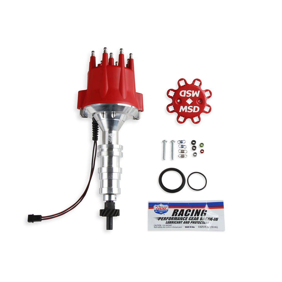MSD Pro-Billet Distributor - Magnetic Pickup - Mechanical Advance - HEI Style Terminal - Red - Ford FE-Series