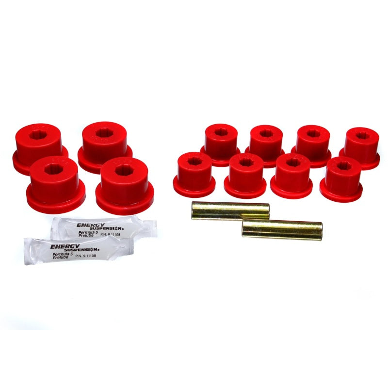Energy Suspension Hyper-Flex Leaf Spring Bushing Kit - Front/Rear - Polyurethane/Steel - Red/Cadmium - Suzuki Samurai 1986-95