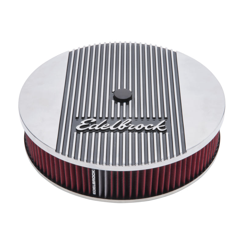 Edelbrock Elite II Air Cleaner Assembly - 14 in Round - 3 in Tall - 5-1/8 in Carb Flange - Drop Base - Polished / Black
