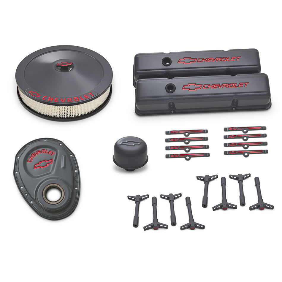 Proform Engine Dress Up Kit - Chevy Logo - Steel - Gray - Small Block Chevy