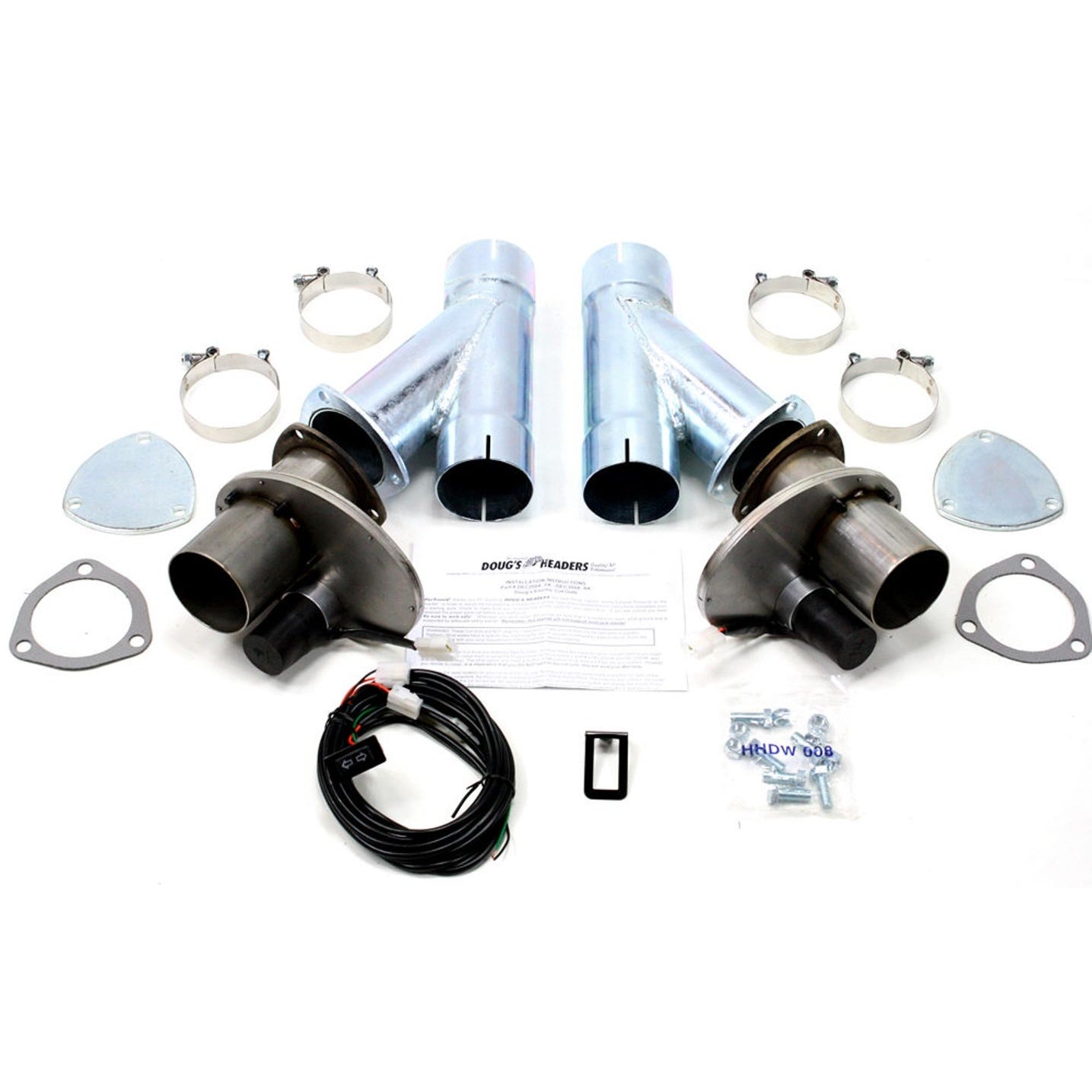Doug's Electric Clamp-on Exhaust Cut-Out - Dual - 3 in Pipe Diameter - Hardware / Wire Harness Included