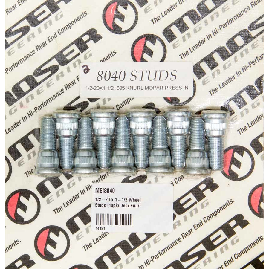 Moser Engineering 1/2-20" Thread Wheel Stud 1.500" Long 0.665 Knurl Steel - Set of 10